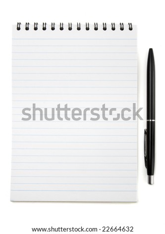 gros plan sur un bloc-notes et un crayon sur un fond blanc avec chemin de détourage