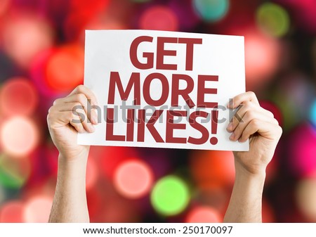 Get More Likes card with colorful background with defocused lights