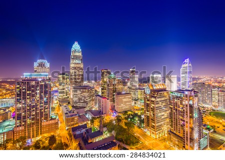 Charlotte, North Carolina, USA uptown skyline at night.