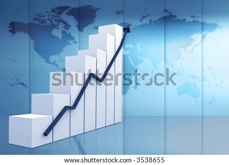 business statistics in blue - white chart with a blue arrow going up