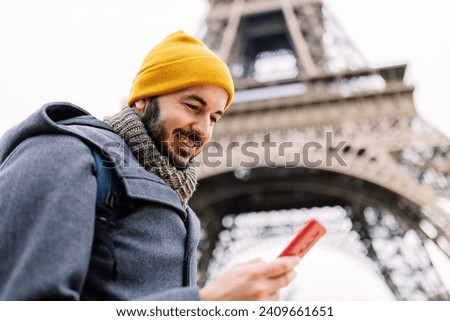 Similar – Image, Stock Photo Traveling man looking in binoculars in winter forest