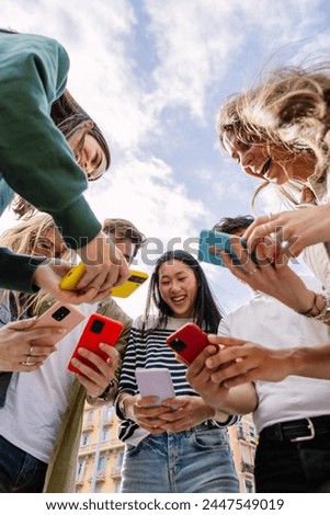 Similar – Image, Stock Photo Cheerful woman having telephone conversation