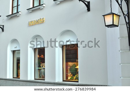 MOSCOW, RUSSIA - MAY 10: Hermes flagshop store in Moscow on May 10, 2015. Hermes is a luxury french fashion brand.