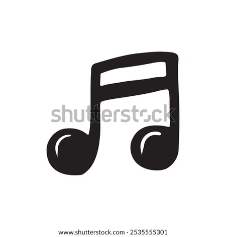 Musical note in black isolated on white background. Hand drawn vector sketch illustration in doodle vintage line art style. Music creation, abstract icon, logo design, silhouette drawing