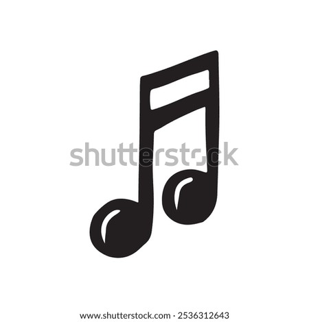 Musical note in black isolated on white background. Hand drawn vector sketch illustration in doodle vintage line art style. Music creation, abstract icon, logo design, silhouette drawing