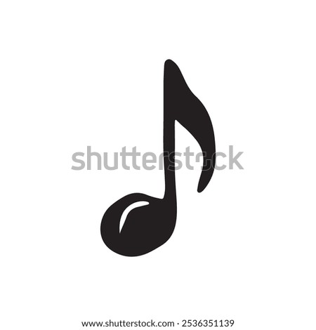 Musical note in black isolated on white background. Hand drawn vector sketch illustration in doodle vintage line art style. Music creation, abstract icon, logo design, silhouette drawing.