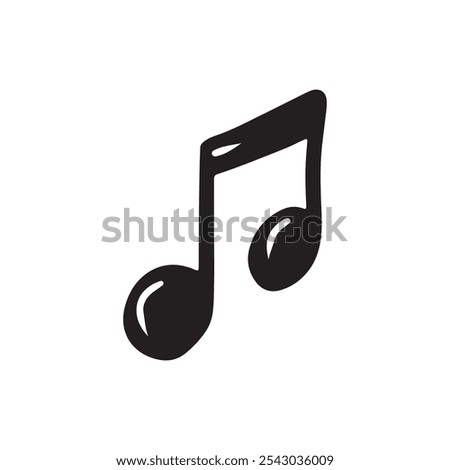 Musical note in black isolated on white background. Hand drawn vector sketch illustration in doodle vintage line art style. Music creation, abstract icon, logo design, silhouette drawing.