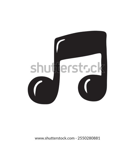 Musical note in black isolated on white background. Hand drawn vector sketch illustration in doodle vintage line art style. Music creation, abstract icon, logo design, silhouette drawing