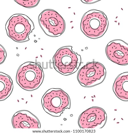 Vector seamless pattern with donuts. Cute sweet food baby background. Colorful design for textile, wallpaper, fabric, decor.