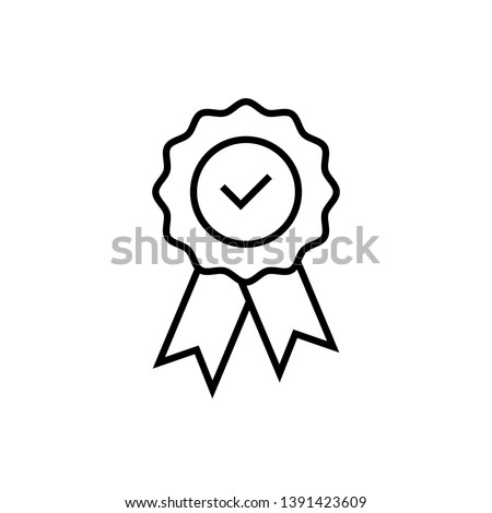  Quality or approved medal with tick. Guaranty certificate medal with approved  check, isolated on white. Approved flat style medal,  isolated vector.