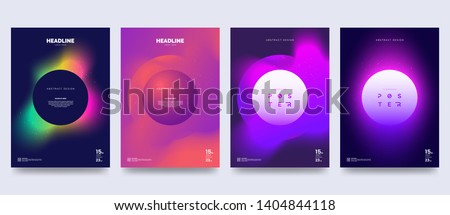 Vector colorful neon poster set. Circle shape with neon splash. Abstract background with liquid gradient. Fantastic eclipse. Applicable for banner design, cover, invitation, party flyer.
