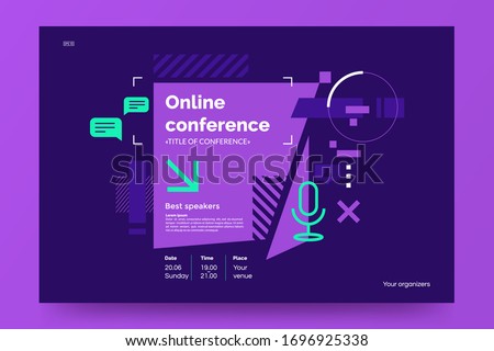 Invitation banner to the online conference. Business webinar invitation design. Announcement poster concept in flat style. Modern technology background with place for text. Vector eps 10. Сток-фото © 