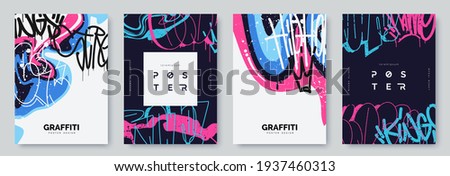 Abstract graffiti poster with colorful tags, paint splashes, scribbles and throw up pieces. Street art background collection. Artistic covers set in hand drawn graffiti style. Vector illustration Imagine de stoc © 