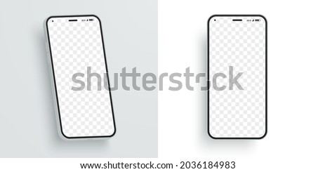 Vector smartphone mockup with blank screen to showcase your design. Modern mobile phone at different angles. Screen device mockup. Ideal for ui, ux demonstration.