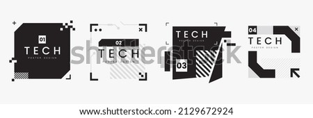 Text boxes collection in abstract technology style. Futuristic HUD elements set. Hi-tech cyberpunk frames and borders. Modern sci-fi banners. Black and white colors. Vector illustration Foto stock © 