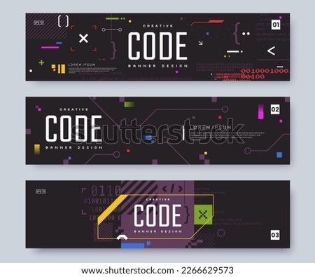 Computer programming banner design with place for text. Coding and software development web banner concept. Abstract digital technology background for IT business. Vector illustration.