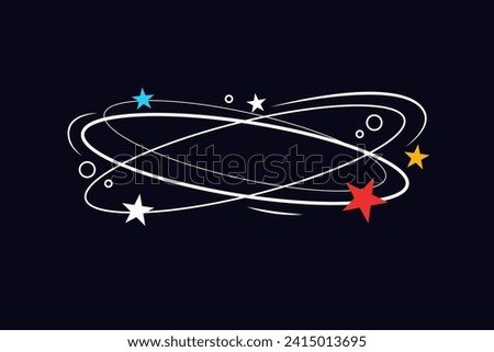 Comic dizzy star effect isolated on black background. Stars flying in orbit. Dizziness and vertigo cartoon symbol. Vector illustration.