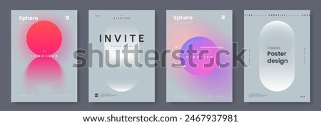 Minimalistic poster collection with simple design and place for text. Simple round gradient shape with glow and blend effect on light gray background. Ideal for banner, ad, promo, invitation, etc.