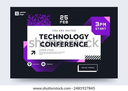 Technology conference event invitation template. Creative geometric abstract futuristic background with place for text. Ideal for poster,flyer, web banner, website. Vector illustration.