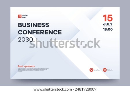 Business conference invitation poster template. Abstract white geometric background with space for your text. Ideal for web banner, poster, flyer, social media. Vector illustration