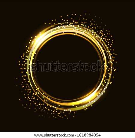 Abstract Gold Circle Banner with Lights, Bokeh. Vector illustration for use - Text, Logo, Sale sign, Flyer, Poster, Shopping card.