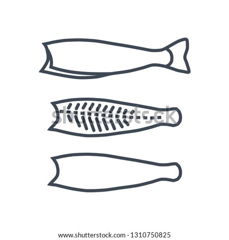 thin line icon raw fish processing, cutting and filleting fish