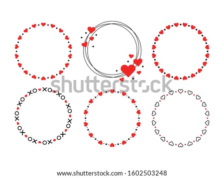Heart Valentine Frame Set, Red and Black, Romantic, Love, Wedding Theme, Round, Circle Border