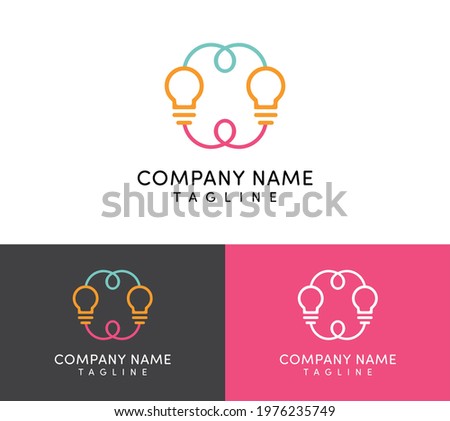 Light Bulb Organic Logo Concept Round Double Pair Orange Globe Curled Mint Green Pink Electricity Connected Wire Drawing 