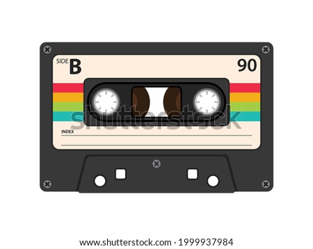 Retro Classic Cassette Tape Clip Art Rainbow Colors Record Music Radio Audio Vintage Cute Case Illustration 