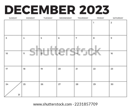 December 2023 Blank Modern Monthly Calendar Template Grid