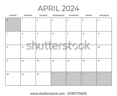 April 2024 Office Calendar, Blank Calendar Template, Home Office Monthly Planner, Letter Size Calendar