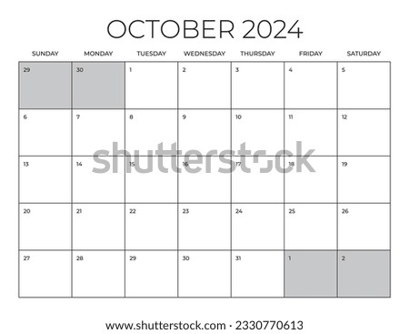 October 2024 Office Calendar, Blank Calendar Template, Home Office Monthly Planner, Letter Size Calendar