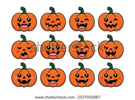 Happy Orange Pumpkins, Jack O’Lantern Clip Art Set, Halloween Graphics, Cute Funny Happy Faces