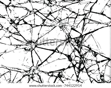 The broken glass.The cracks texture white and black. Vector background.