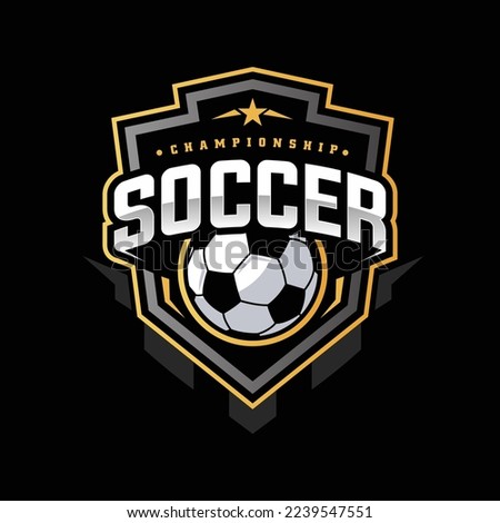 Soccer Gold color Football Badge Logo Design Templates | Sport Team Identity Vector Illustrations isolated on black Background