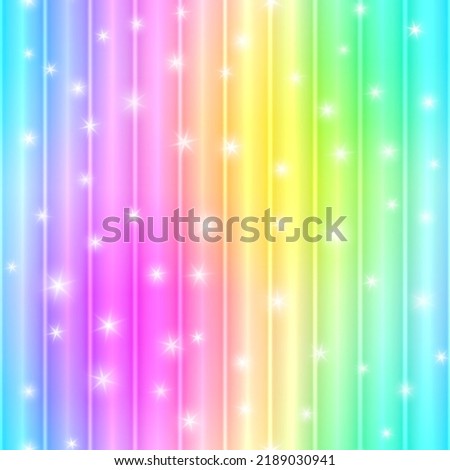 Unicorn Seamless Pattern. 3D Vertical Glossy Luminous Stripes. Sparkling Magic Rainbow Background. Vector Illustration.