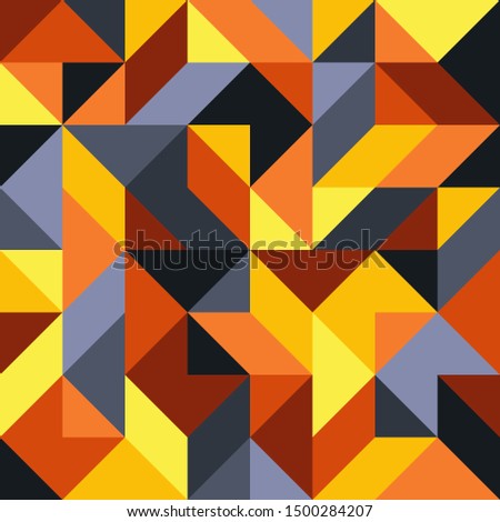 Abstract Universal Bright Seamless Pattern of Gray, Yellow, Orange, Brown Geometric Figures. Composition with Angular Geometric Shapes. Minimal Concept. 