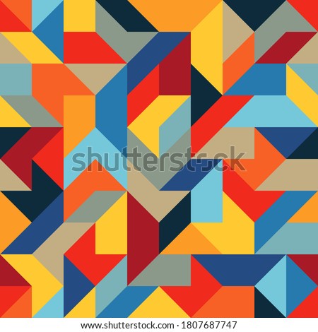 Abstract Flat Seamless Pattern of Simple Geometric Shapes with Harmonious Combination Of Colors. 
Abstract Universal Graphic Continuous Background.