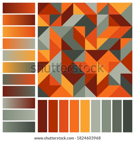 Harmonious Palette of Fall Colors and Gradients with Geometric Composition. Burgundy, Orange, Red, Yellow, Grey Color Combination. Unique Color Scheme for Autumn Inspiration.