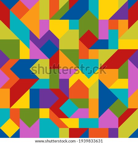 Abstract Geometric Colorful Seamless Pattern of Angled Figures. Bright Continuous Background of Cheerful Child Colors.