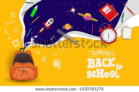 Back to school with school items and elements. space imagination. background and poster or promotion back to school