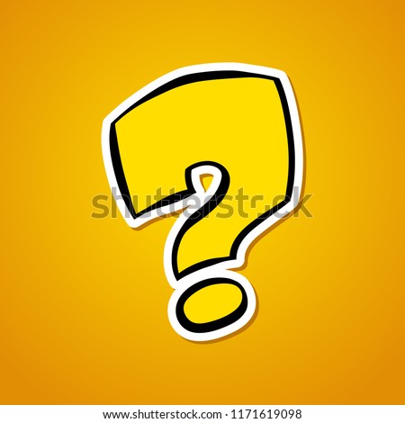 Question mark. Stylized cartoon question mark. Sticker on an orange background. Vector illustration.