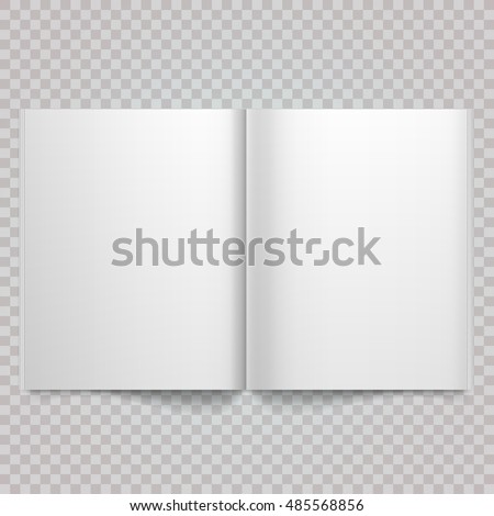 Open magazine double-page spread with blank pages. Isolated white paper Vector white blank magazine spread on white background. Book Spread With Blank White Pages