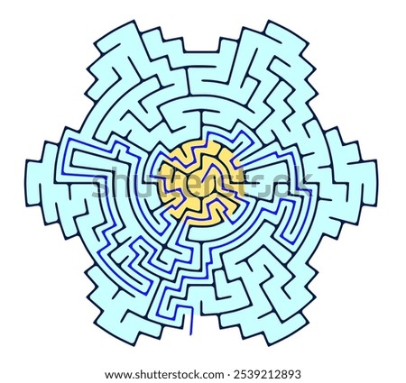 Labirinth inside the flower. Try to find the way to the center or out. Logical maze puzzle for kids and adults with solution