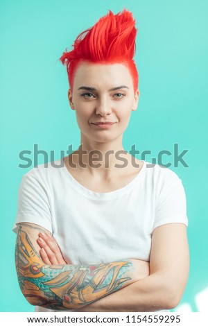 Similar – Image, Stock Photo Girl with blue hair and pink makeup with light dots on her face