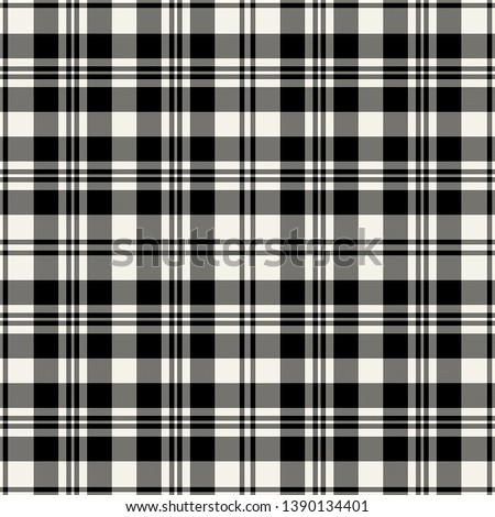 Scott Black & White Ancient Tartan. Tartan imitation for prints on fabric and clothing, interior decoration, Scottish-style websites. Seamless pattern.