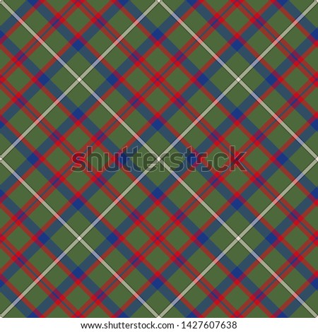 The Traditional Modern Tartan of the Scottish Clan Shaw Green. Seamless pattern for fabric, kilts, skirts, plaids. Diagonal cell