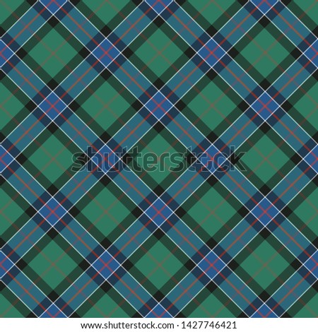 The Traditional Hunting Ancient Tartan of the Scottish Clan Sinclair. Seamless pattern for fabric, kilts, skirts, plaids. Diagonal cell
