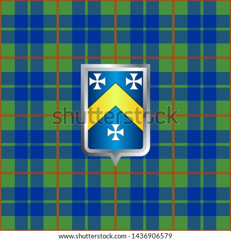 Barclay сoat of arms on the background of Barclay tartan 