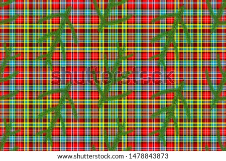 Ogilvie tartan with Christmas tree branches for Christmas and New Year decoration 